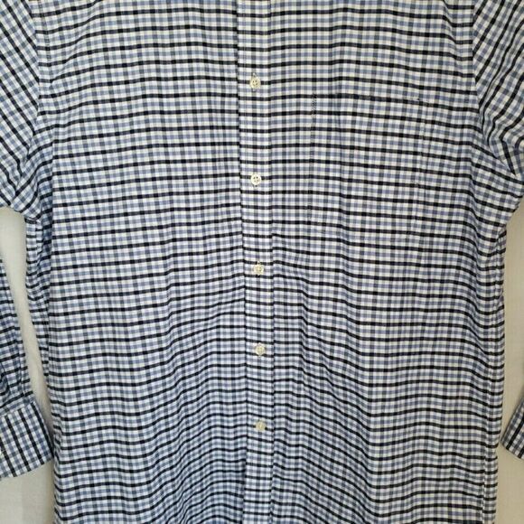 Chaps Mens Shirt Size L 16.5 Long Sleeve Button Up Blue Plaid Regular Fit Oxford - Picture 5 of 12